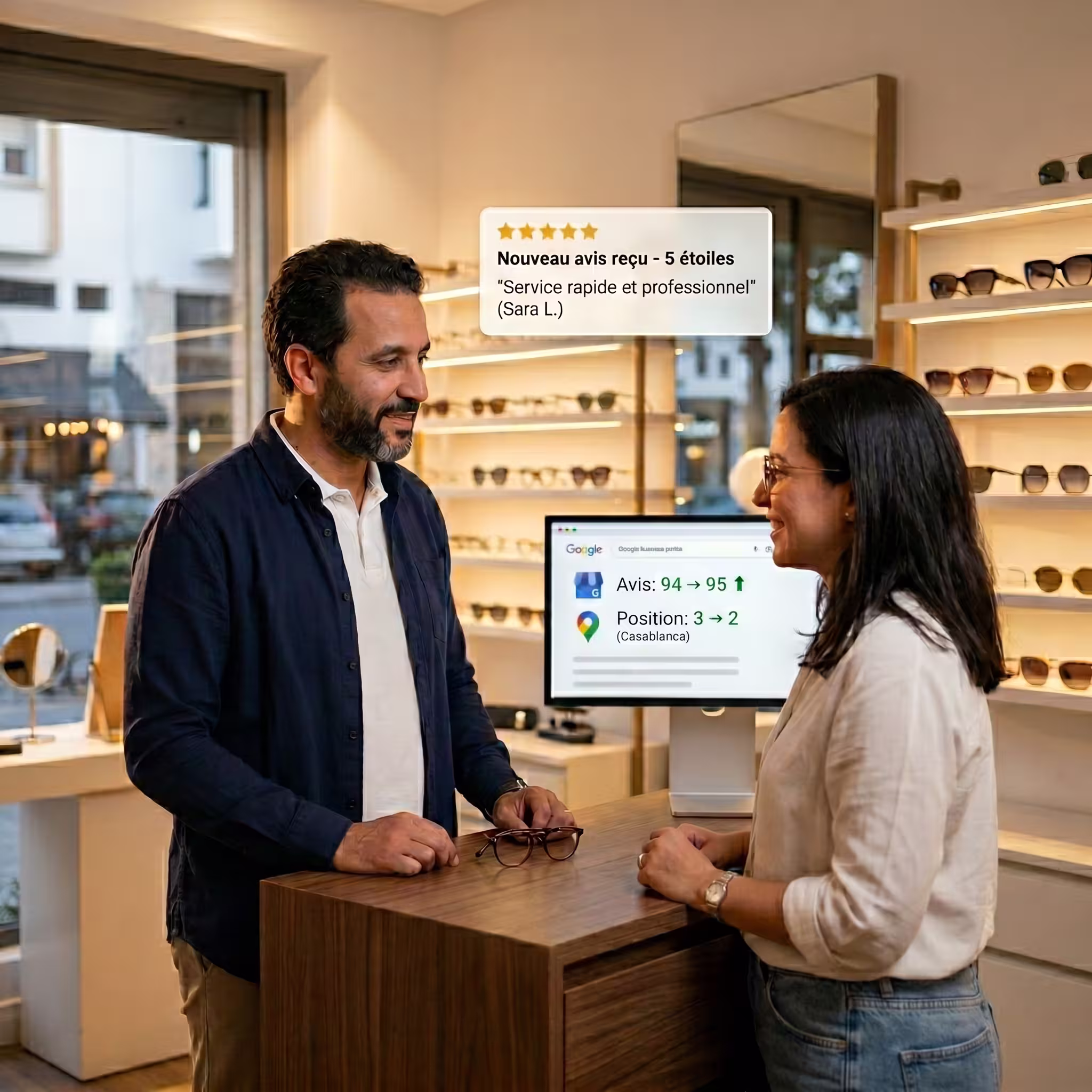 Collecte automatique d'avis Google pour opticien