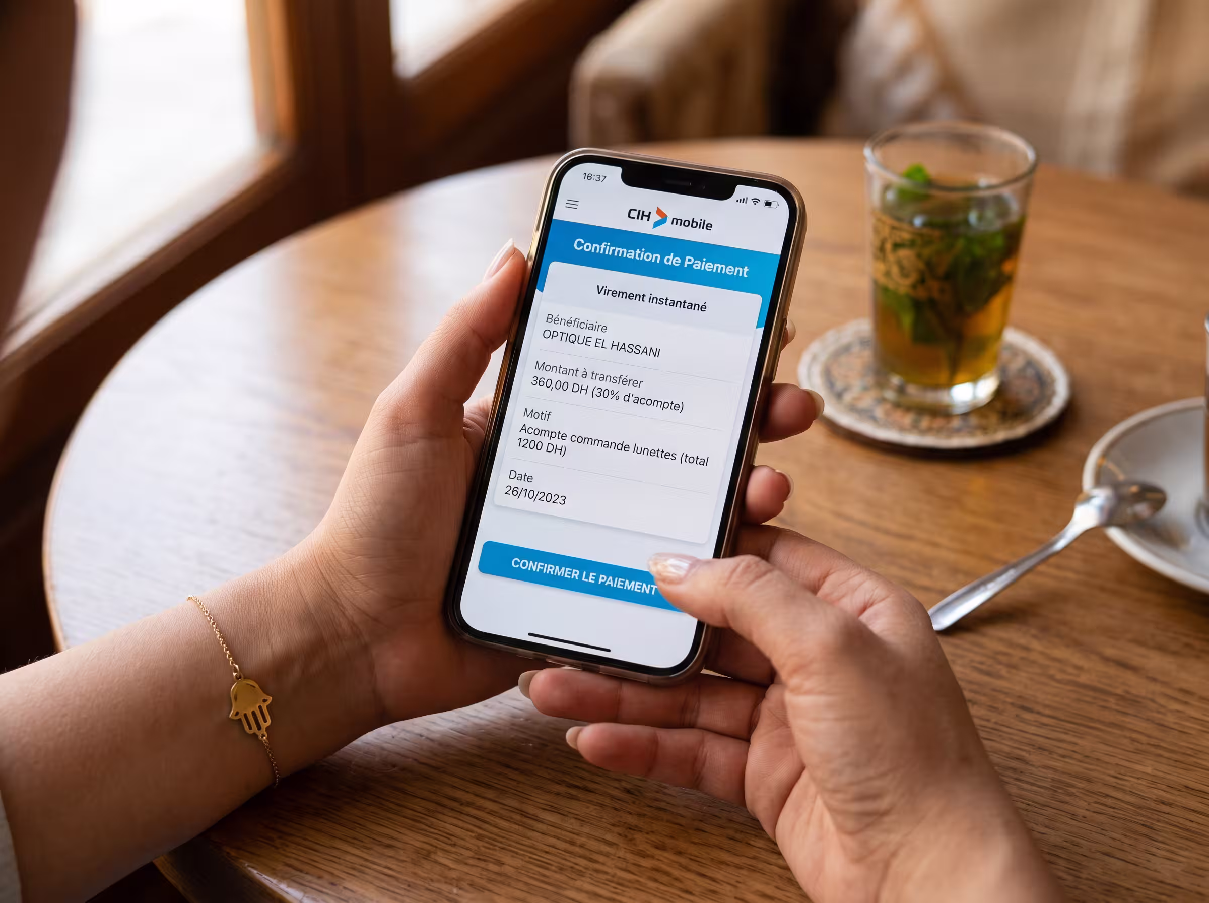 Transaction bancaire CIH Mobile — paiement d'avance 30%