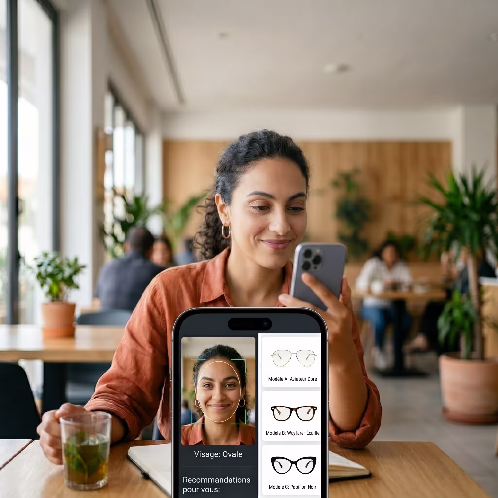 IA détection de forme de visage sur mobile pour recommander des montures