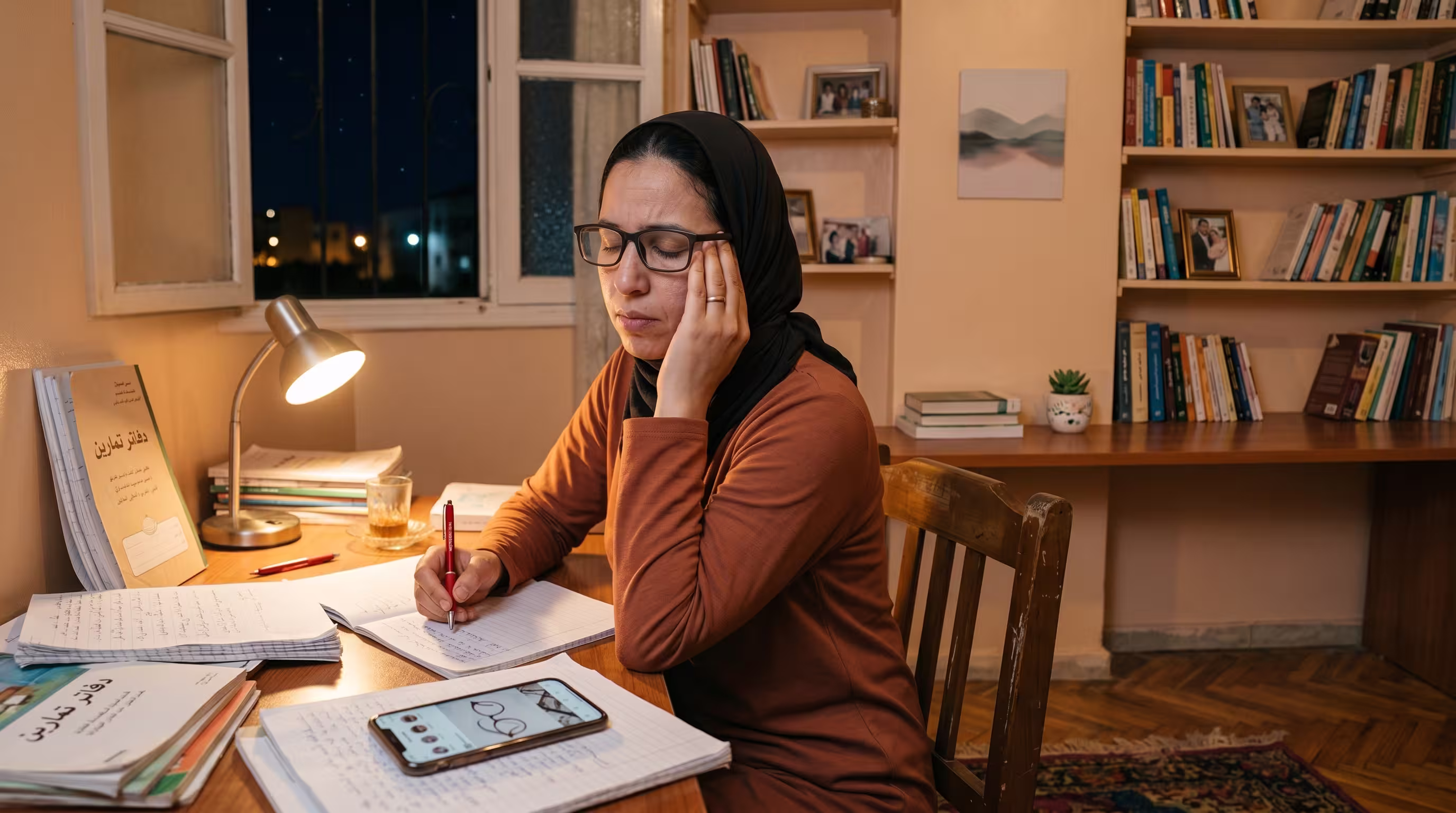 Femme se tenant la tête à cause de maux de tête liés à des lunettes inadaptées