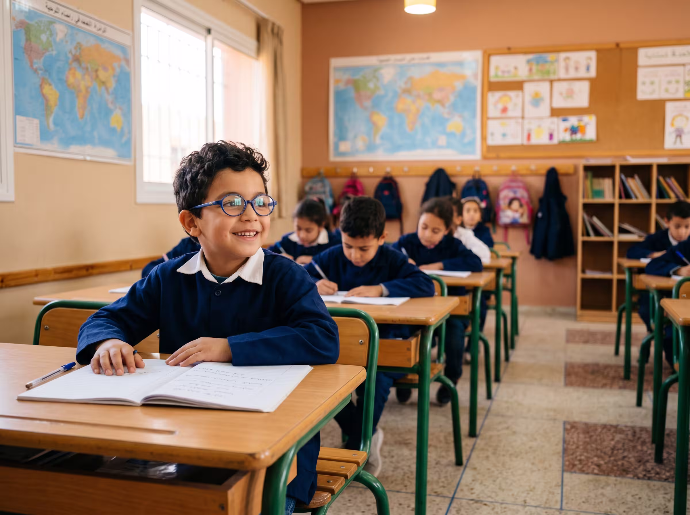 Enfant en classe regardant le tableau