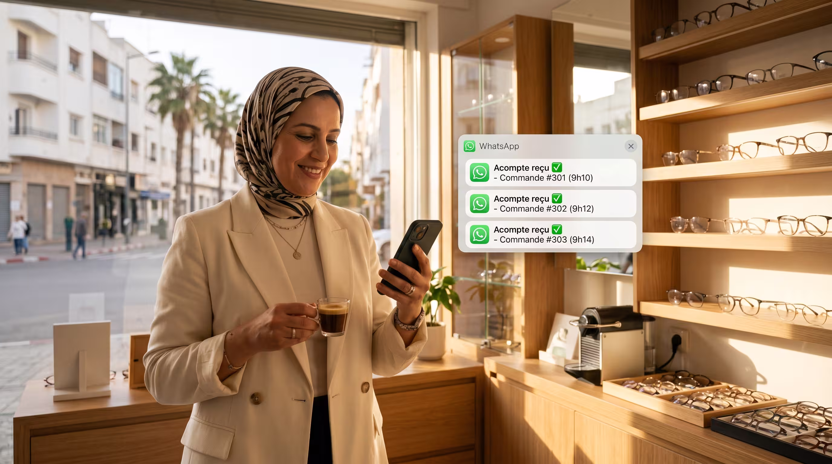Tableau de commandes et notifications sur téléphone pour opticien